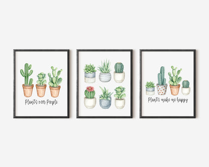 Set of 3 plant prints, plant cactus cacti plant quotes bedroom home hallway unframed wall art poster prints