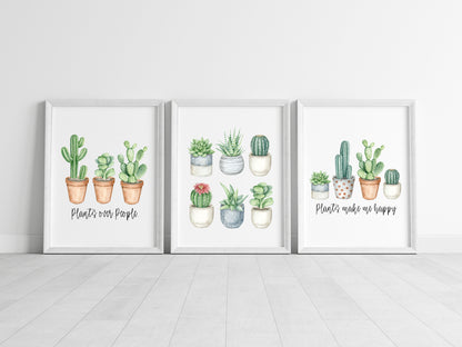 Set of 3 plant prints, plant cactus cacti plant quotes bedroom home hallway unframed wall art poster prints