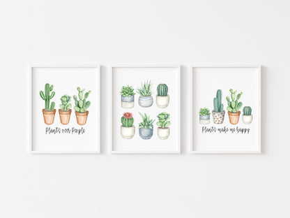 Set of 3 plant prints, plant cactus cacti plant quotes bedroom home hallway unframed wall art poster prints