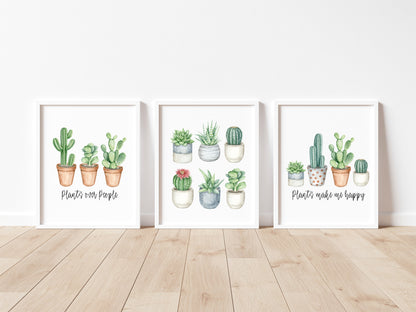 Set of 3 plant prints, plant cactus cacti plant quotes bedroom home hallway unframed wall art poster prints