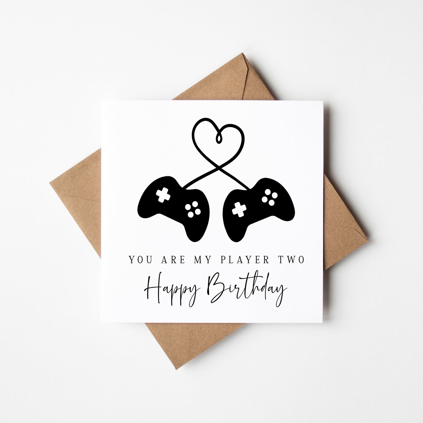 Gaming couples Birthday Card gamer you are my player two Design with Envelope