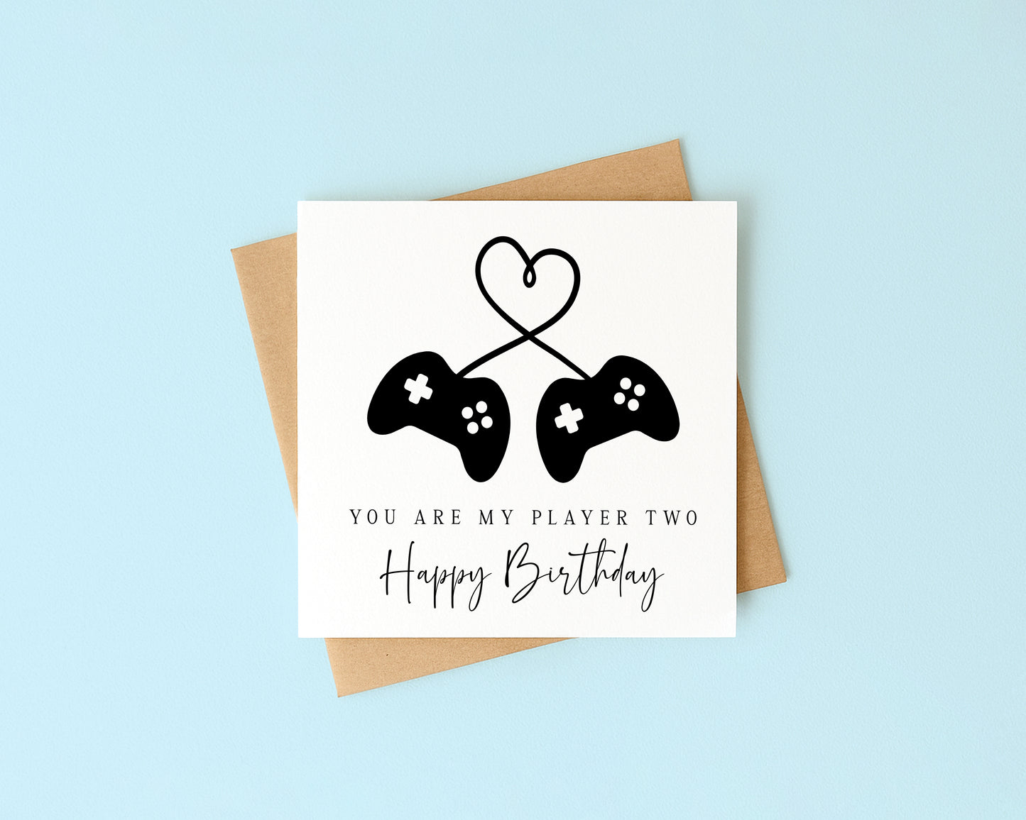 Gaming couples Birthday Card gamer you are my player two Design with Envelope