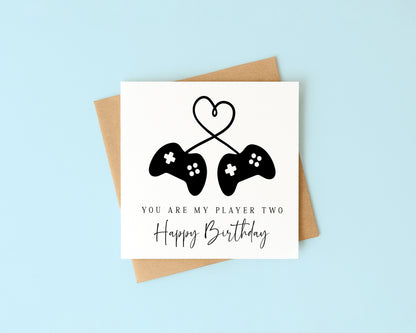 Gaming couples Birthday Card gamer you are my player two Design with Envelope