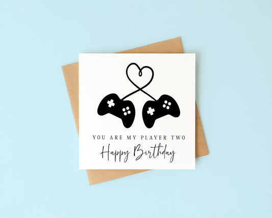 Gaming couples Birthday Card gamer you are my player two Design with Envelope