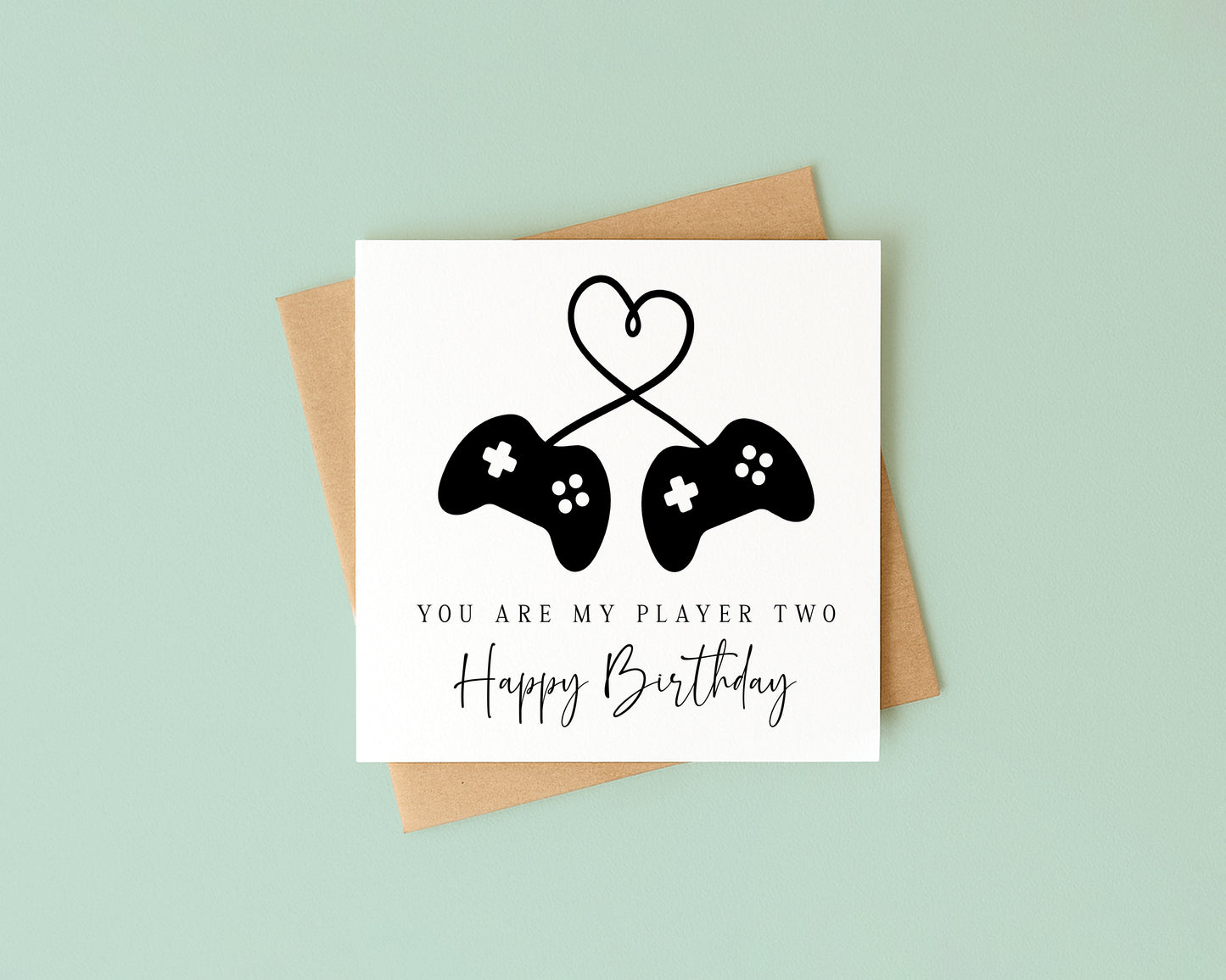 Gaming couples Birthday Card gamer you are my player two Design with Envelope