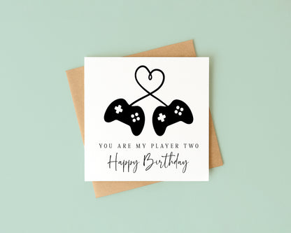 Gaming couples Birthday Card gamer you are my player two Design with Envelope