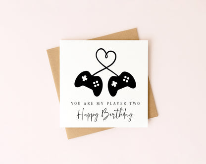 Gaming couples Birthday Card gamer you are my player two Design with Envelope