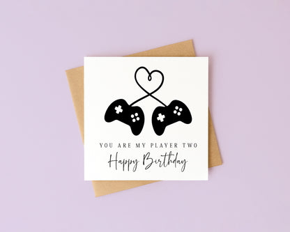 Gaming couples Birthday Card gamer you are my player two Design with Envelope