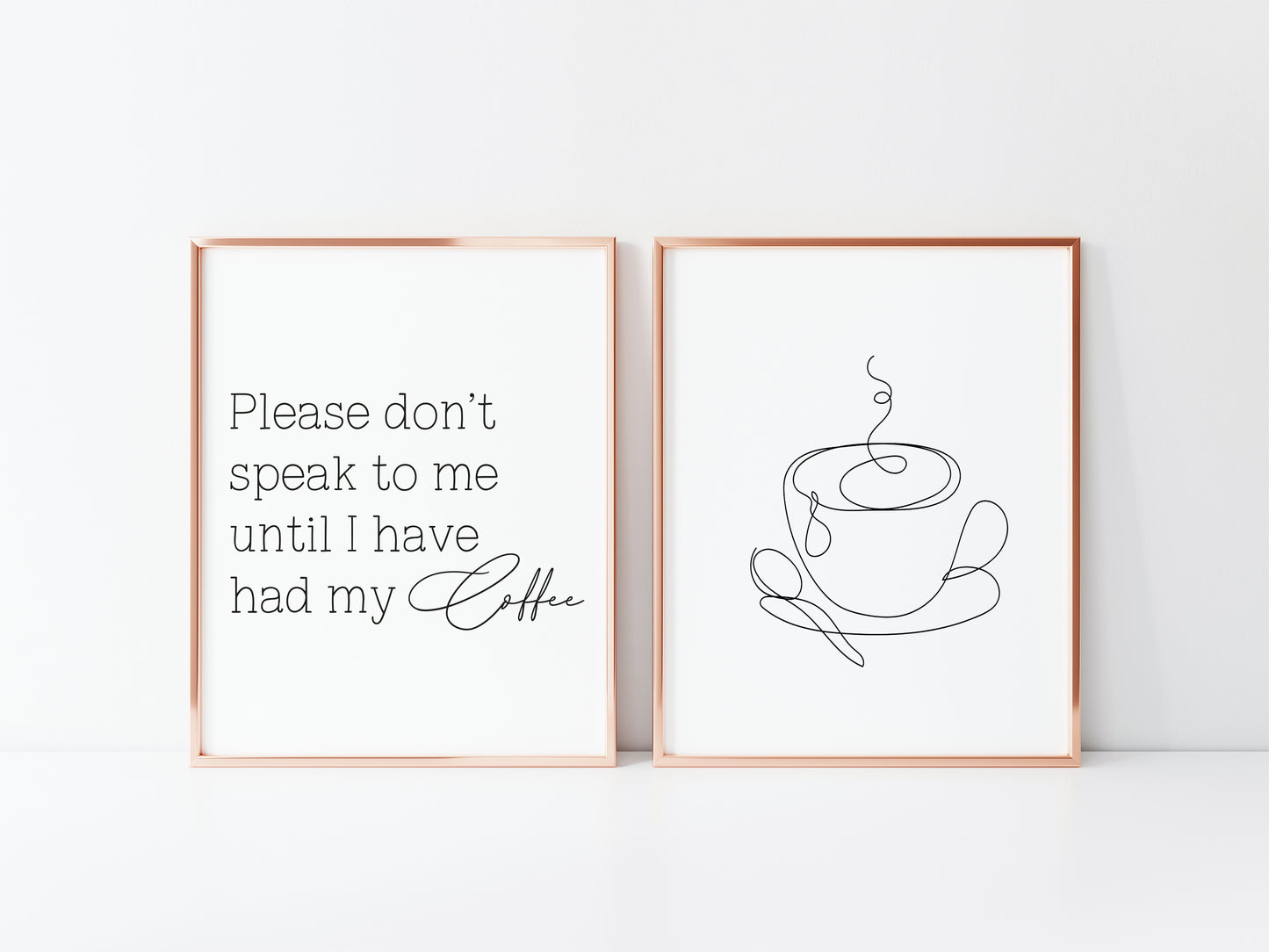 Set of 2 kitchen prints Please don't speak to me until I've had my coffee line drawing kitchen prints unframed wall art poster prints kitchen accessories kitchen art set