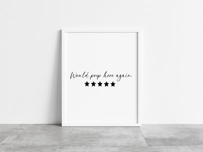 Would poop here again five stars funny bathroom toilet sign unframed wall art poster print