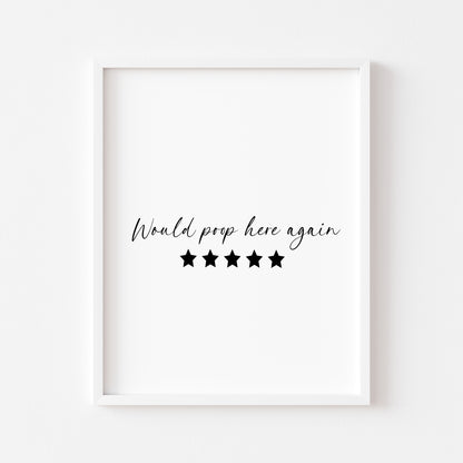 Would poop here again five stars funny bathroom toilet sign unframed wall art poster print