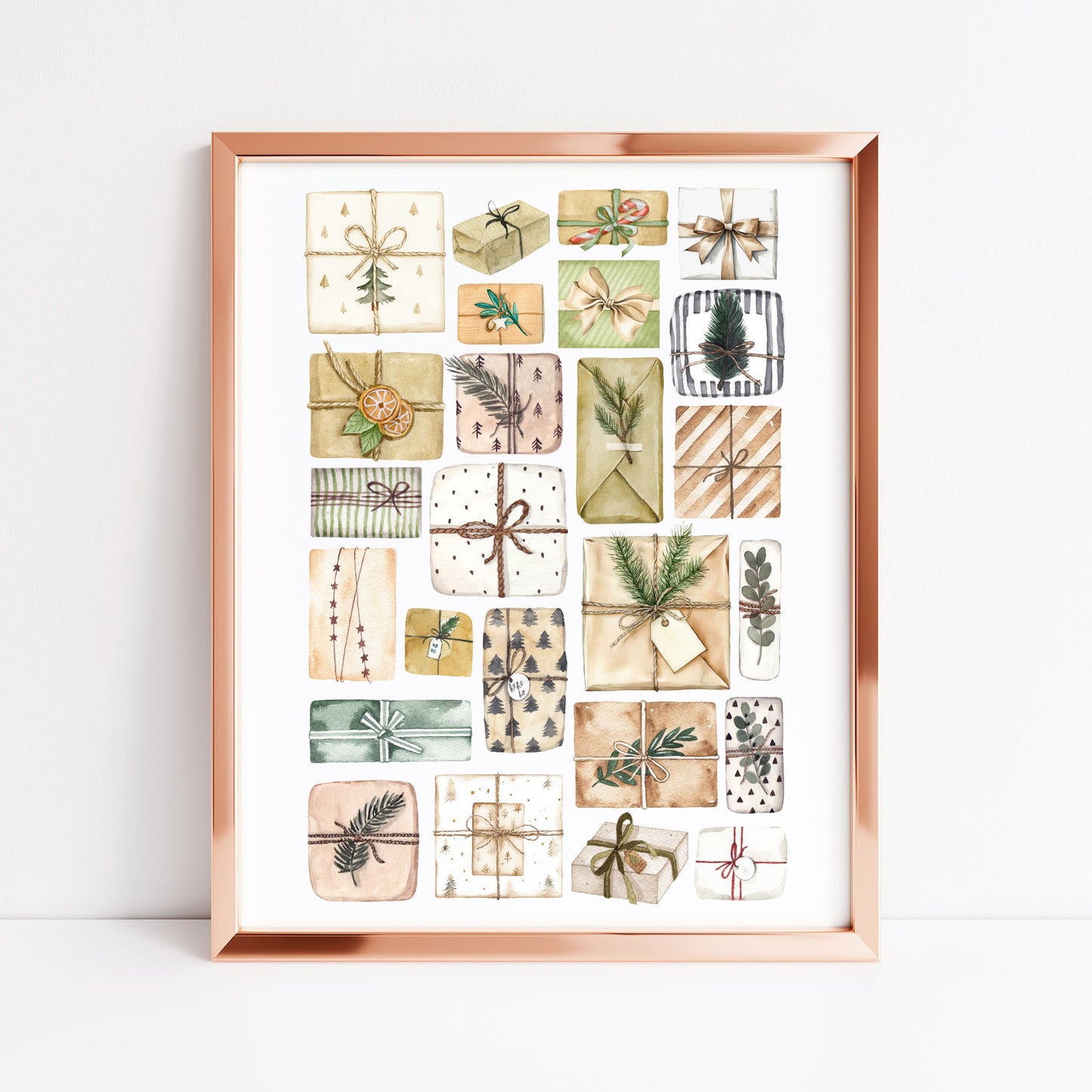 Christmas Presents Watercolour Art Print mood board style Holiday Decor (unframed)
