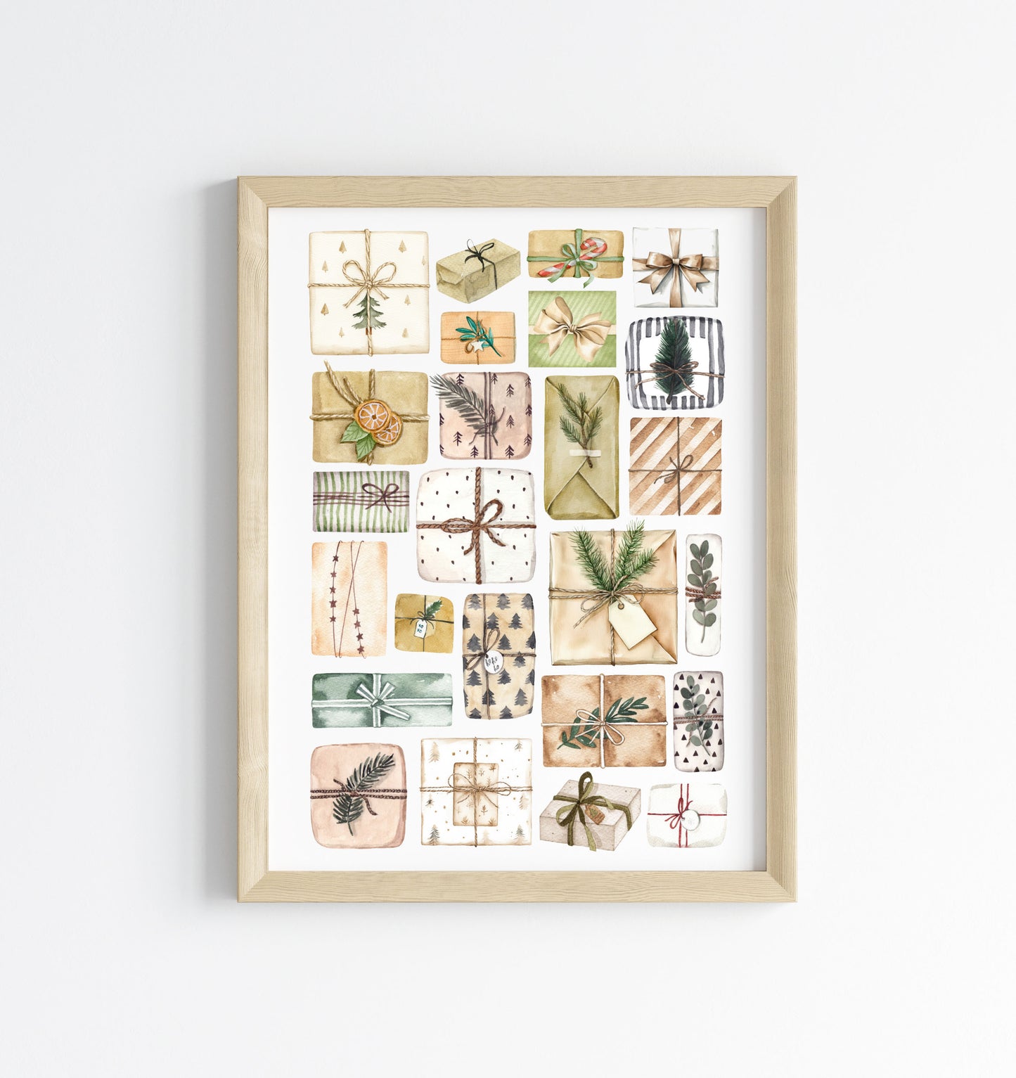 Christmas Presents Watercolour Art Print mood board style Holiday Decor (unframed)