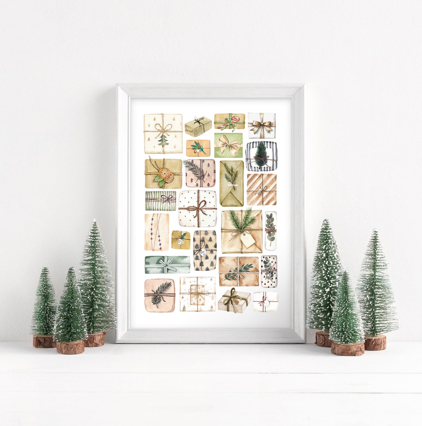 Christmas Presents Watercolour Art Print mood board style Holiday Decor (unframed)