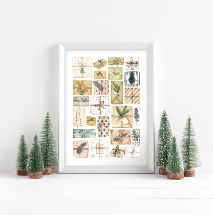 Christmas Presents Watercolour Art Print mood board style Holiday Decor (unframed)