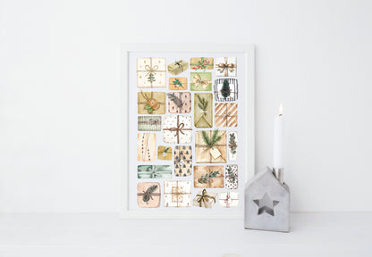 Christmas Presents Watercolour Art Print mood board style Holiday Decor (unframed)