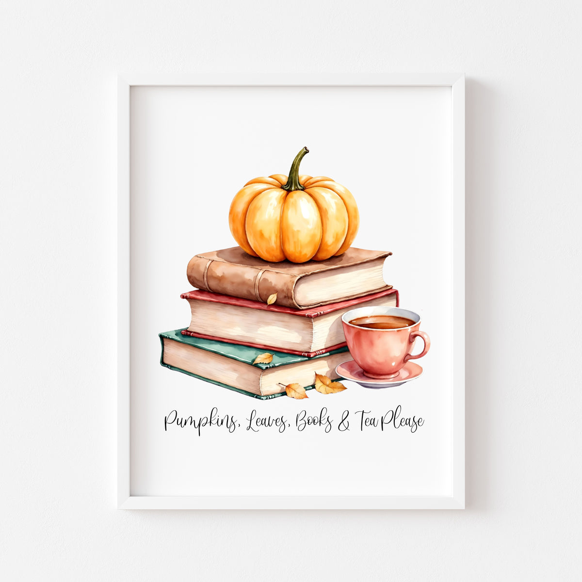 Autumn Tea Pumpkins & Books Print Cosy Fall Home Decor Wall Art (unframed)