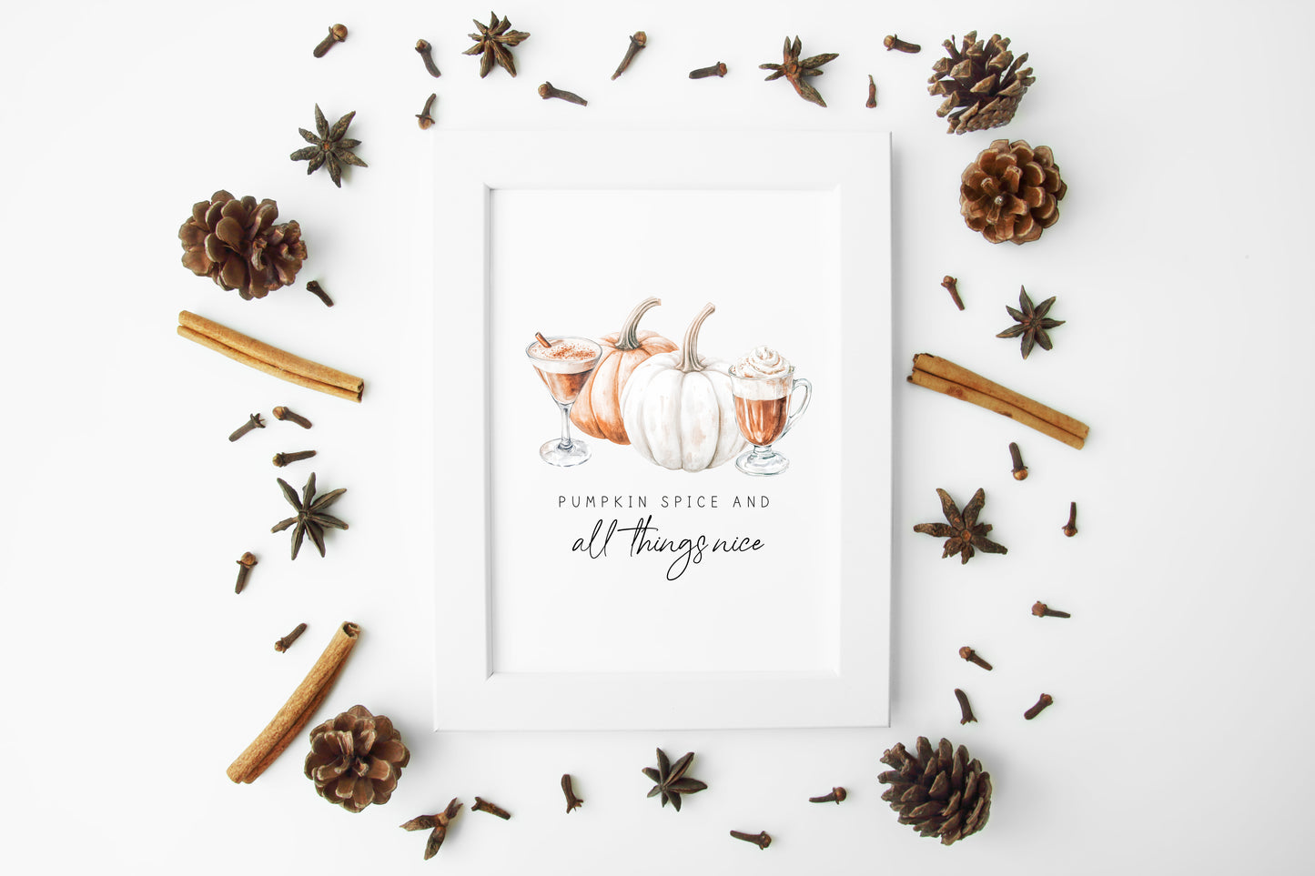 Pumpkin spice and all things nice autumn coffee fall spiced latte unframed wall art poster print, autumn home decor autumn decor, fall art