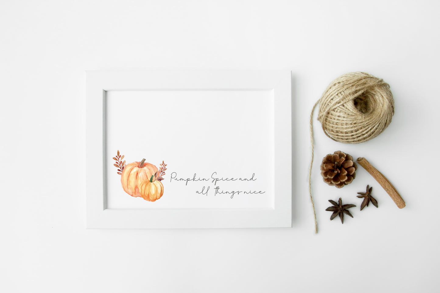 Autumn print Orange Pumpkin spice and things nice watercolour seasonal landscape unframed wall art poster print