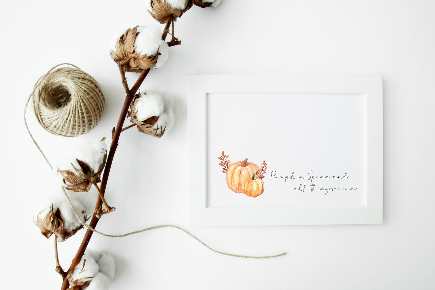 Autumn print Orange Pumpkin spice and things nice watercolour seasonal landscape unframed wall art poster print