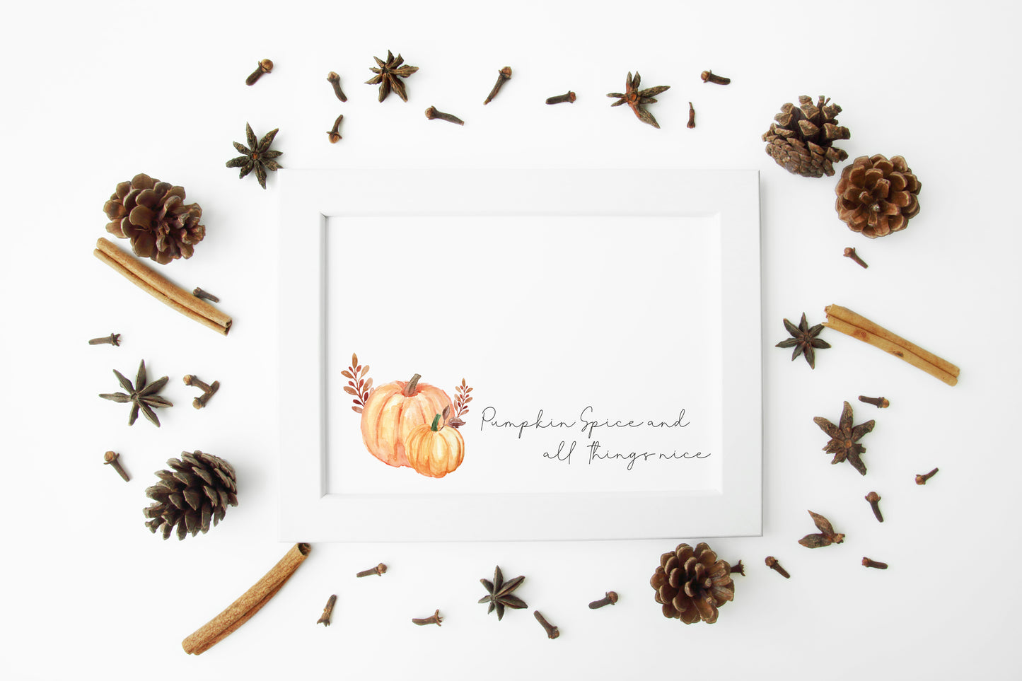 Autumn print Orange Pumpkin spice and things nice watercolour seasonal landscape unframed wall art poster print