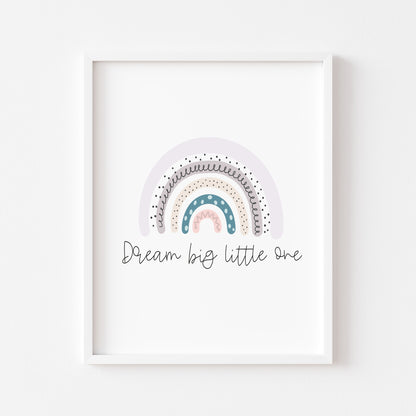 Dream big little one purple and blue rainbow watercolour unframed print