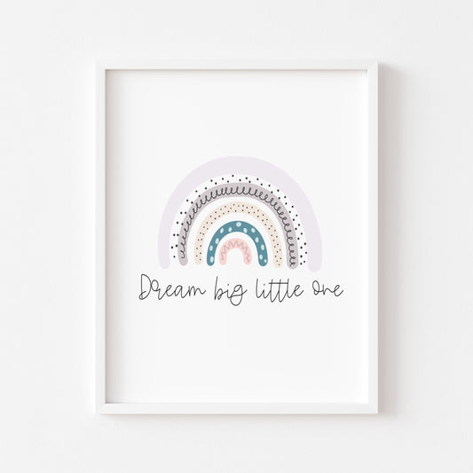 Dream big little one purple and blue rainbow watercolour unframed print