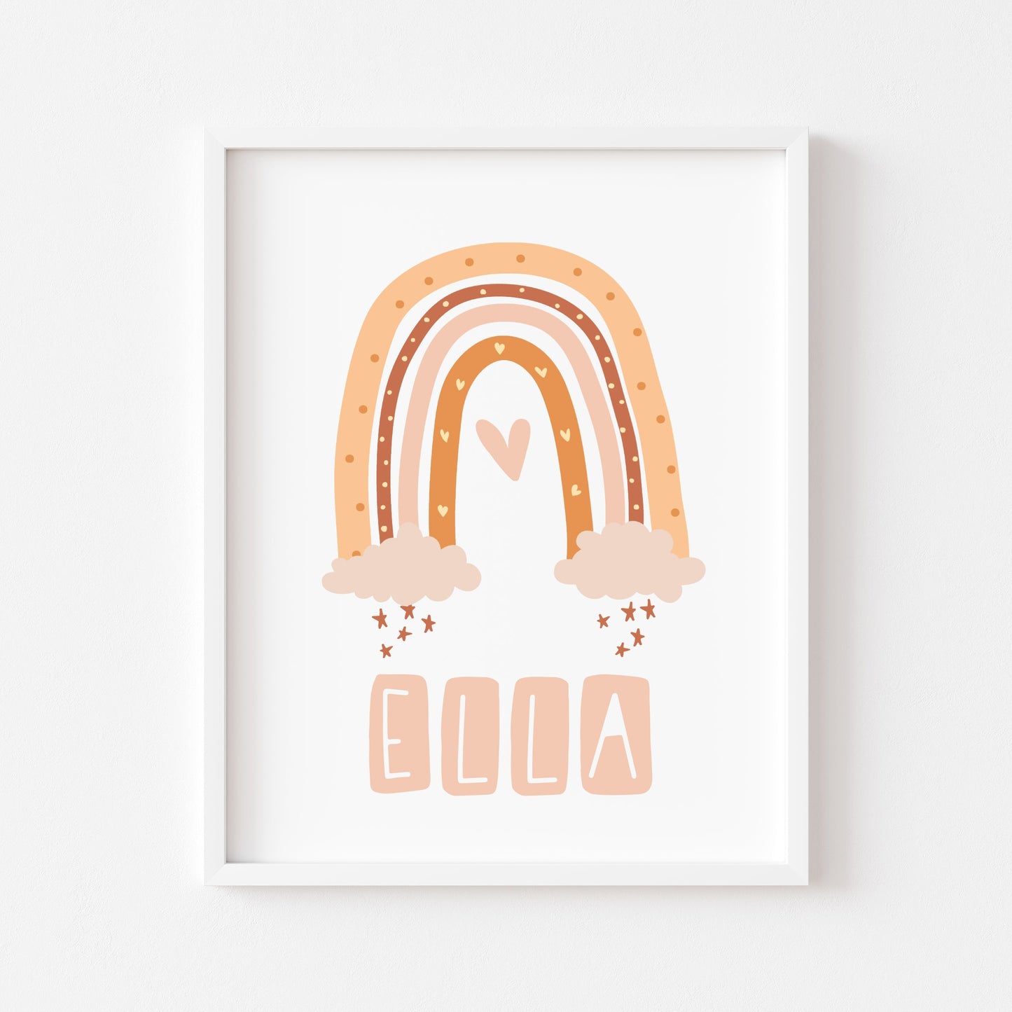 Personalised rainbow print, nursery kids bedroom orange unframed wall art poster