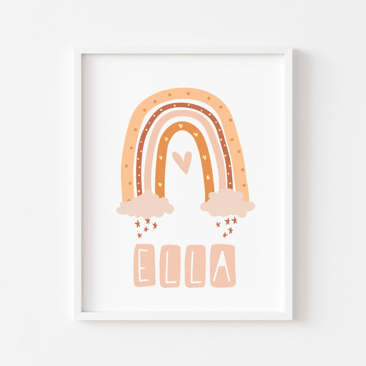 Personalised rainbow print, nursery kids bedroom orange unframed wall art poster