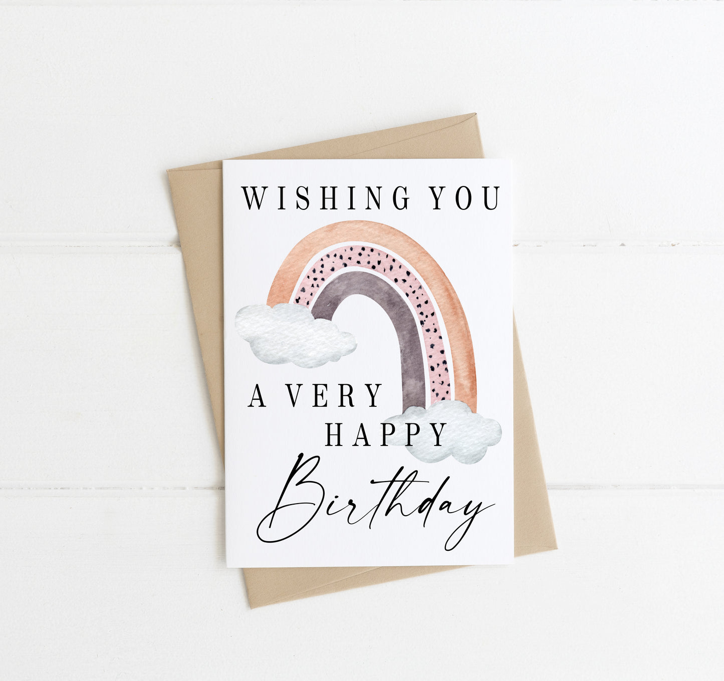 £1 CARD SALE - Happy Birthday Pink red dotty half rainbow