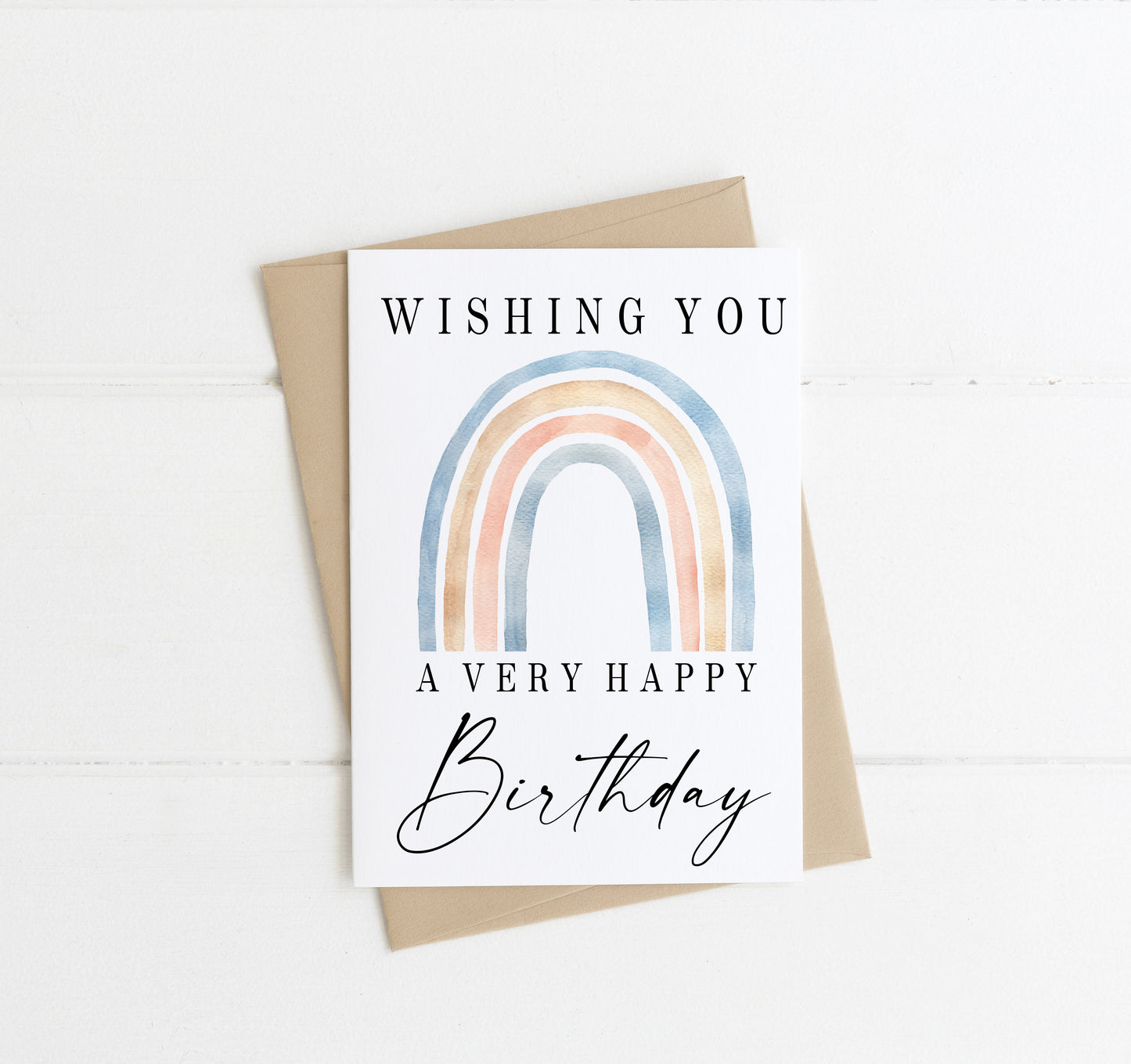 £1 CARD SALE - Happy Birthday blue yellow watercolour rainbow