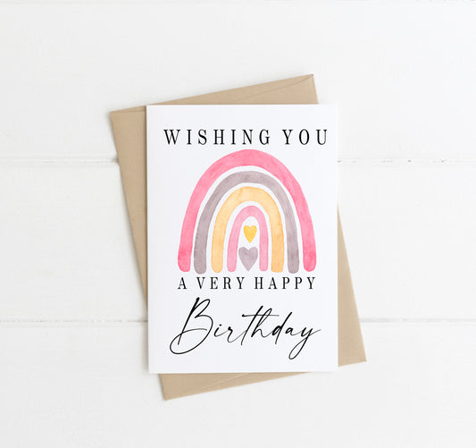 £1 CARD SALE - Happy Birthday Pink yellow heart rainbow