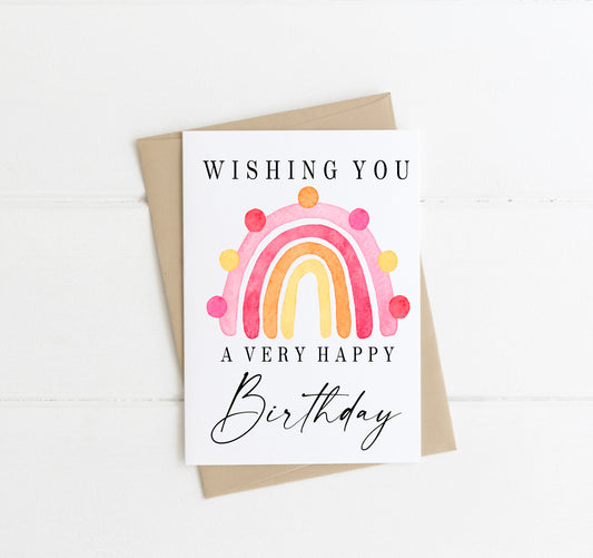 £1 CARD SALE - Happy Birthday Pink yellow polka dots rainbow