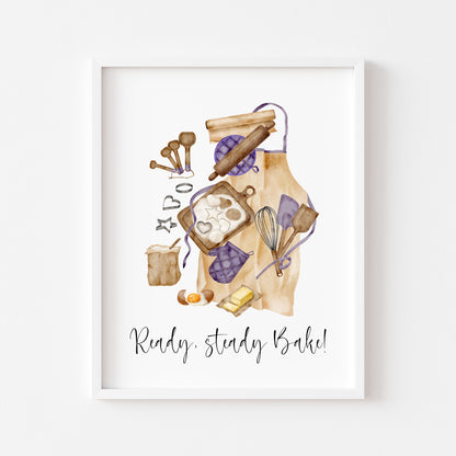 Baking print, ready steady bake purple beige baker Kitchen Art (Unframed)