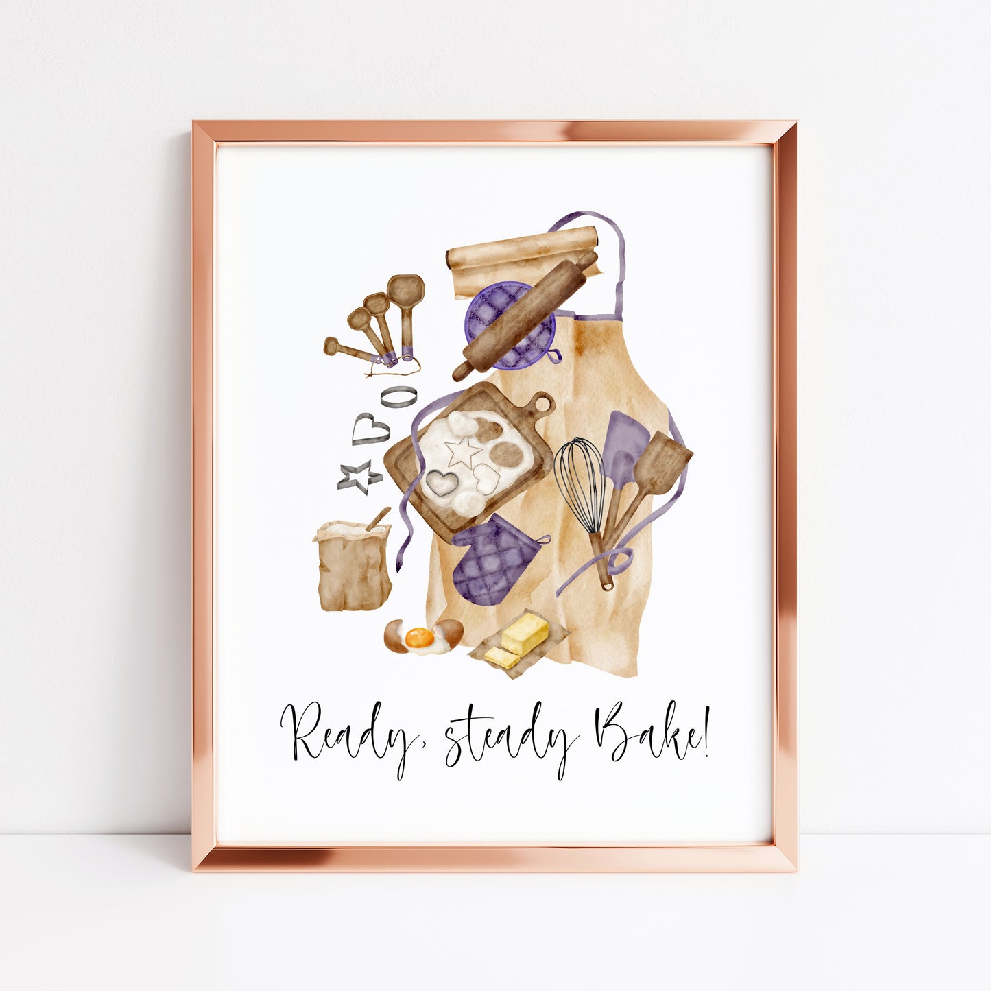 Baking print, ready steady bake purple beige baker Kitchen Art (Unframed)