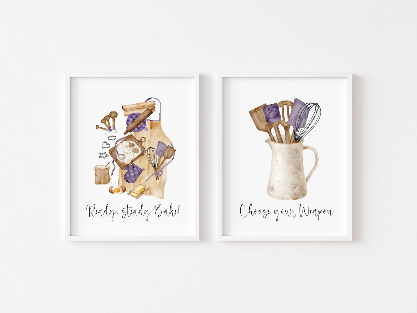 Baking prints, Ready steady bake utensils set of Kitchen unframed wall art poster prints