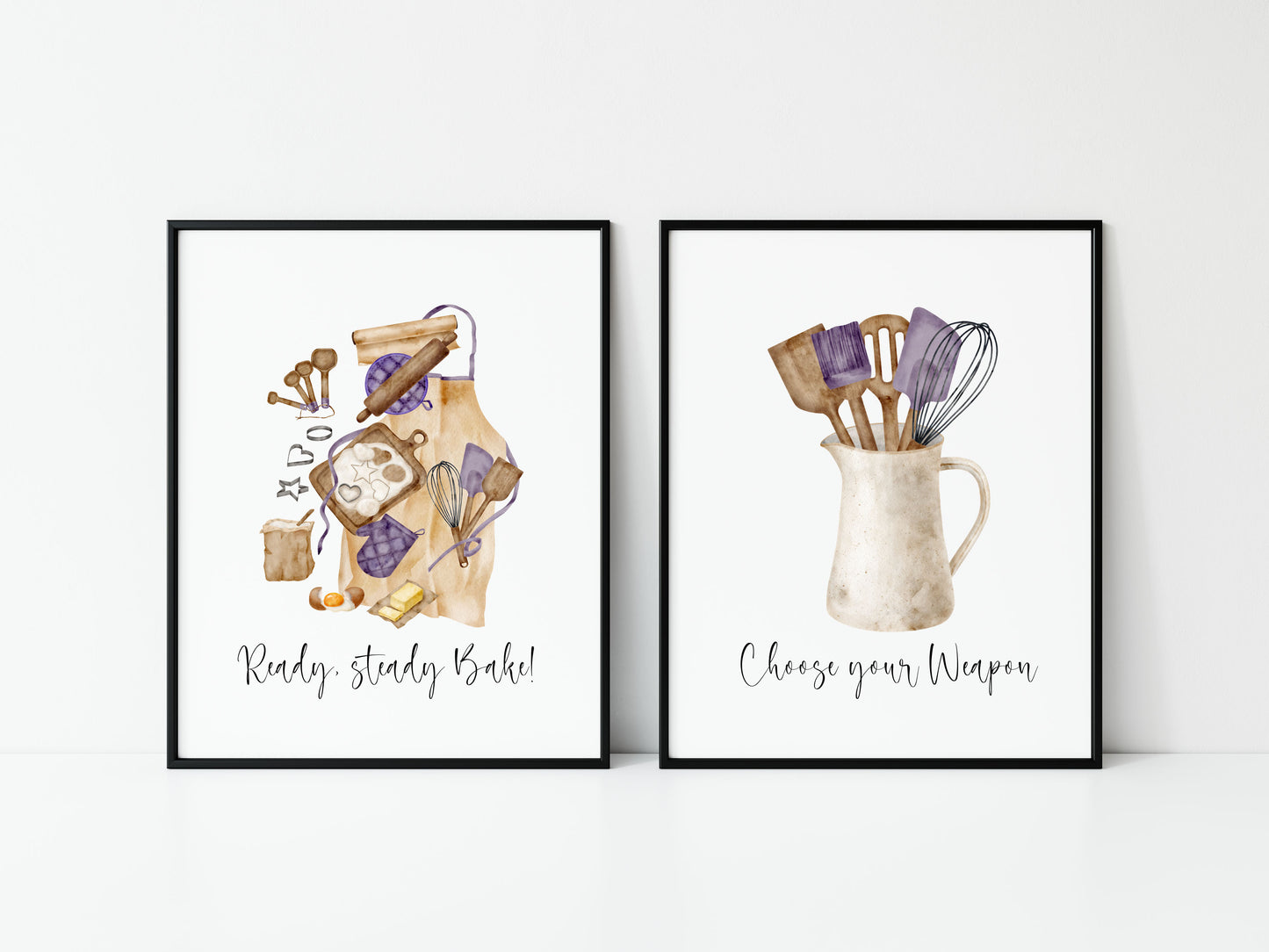 Baking prints, Ready steady bake utensils set of Kitchen unframed wall art poster prints
