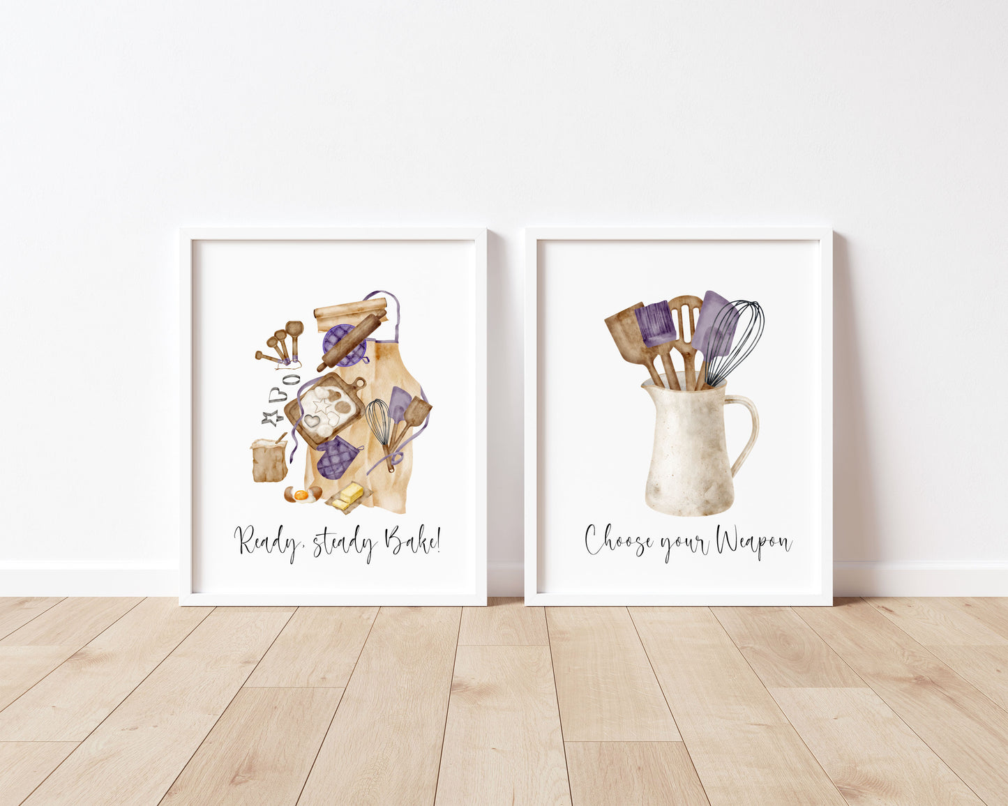 Baking prints, Ready steady bake utensils set of Kitchen unframed wall art poster prints
