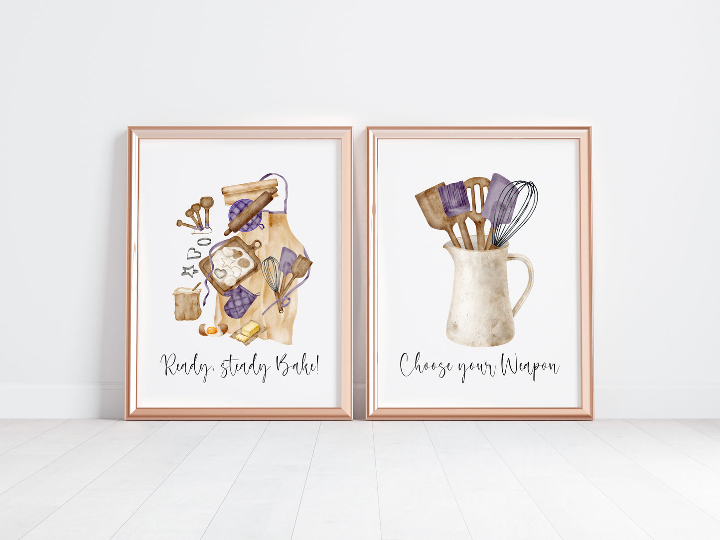 Baking prints, Ready steady bake utensils set of Kitchen unframed wall art poster prints
