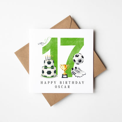 17th Birthday Card personalised football footy themed GREEN bday card number 17 with Envelope