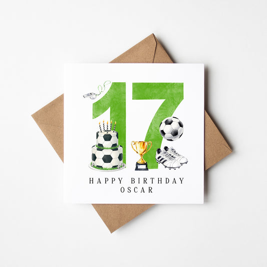17th Birthday Card personalised football footy themed GREEN bday card number 17 with Envelope