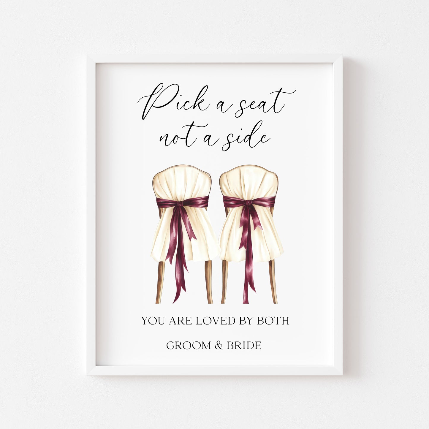 Pick a seat not a side wedding sign Red & Cream chairs Botanical unframed print