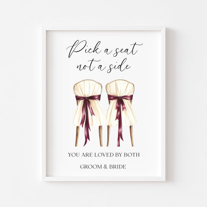 Pick a seat not a side wedding sign Red & Cream chairs Botanical unframed print