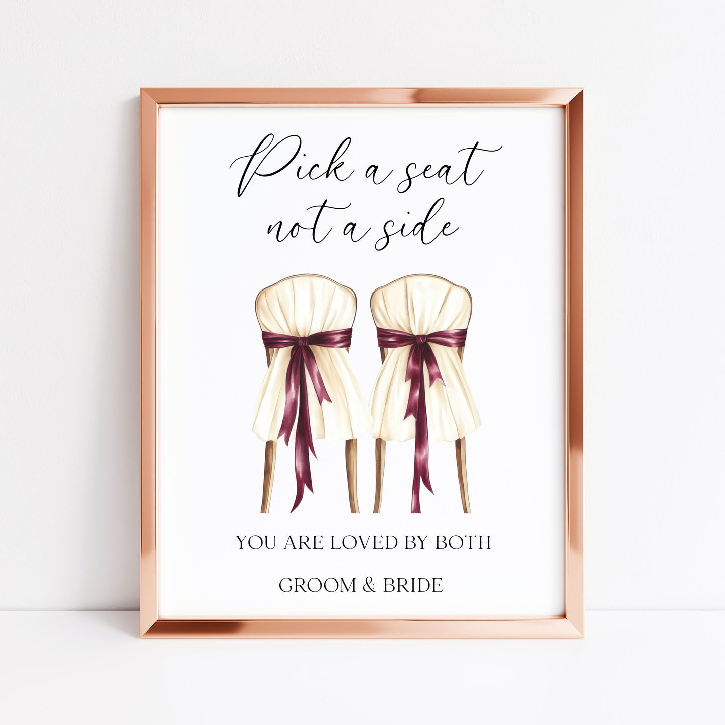Pick a seat not a side wedding sign Red & Cream chairs Botanical unframed print