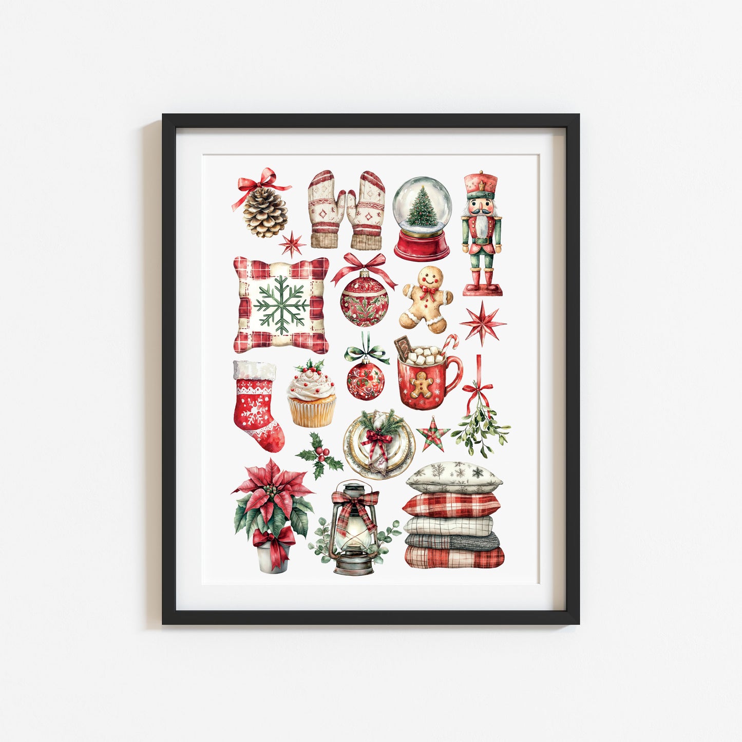 Christmas print Red Plaid vintage mood board seasonal unframed wall art poster print