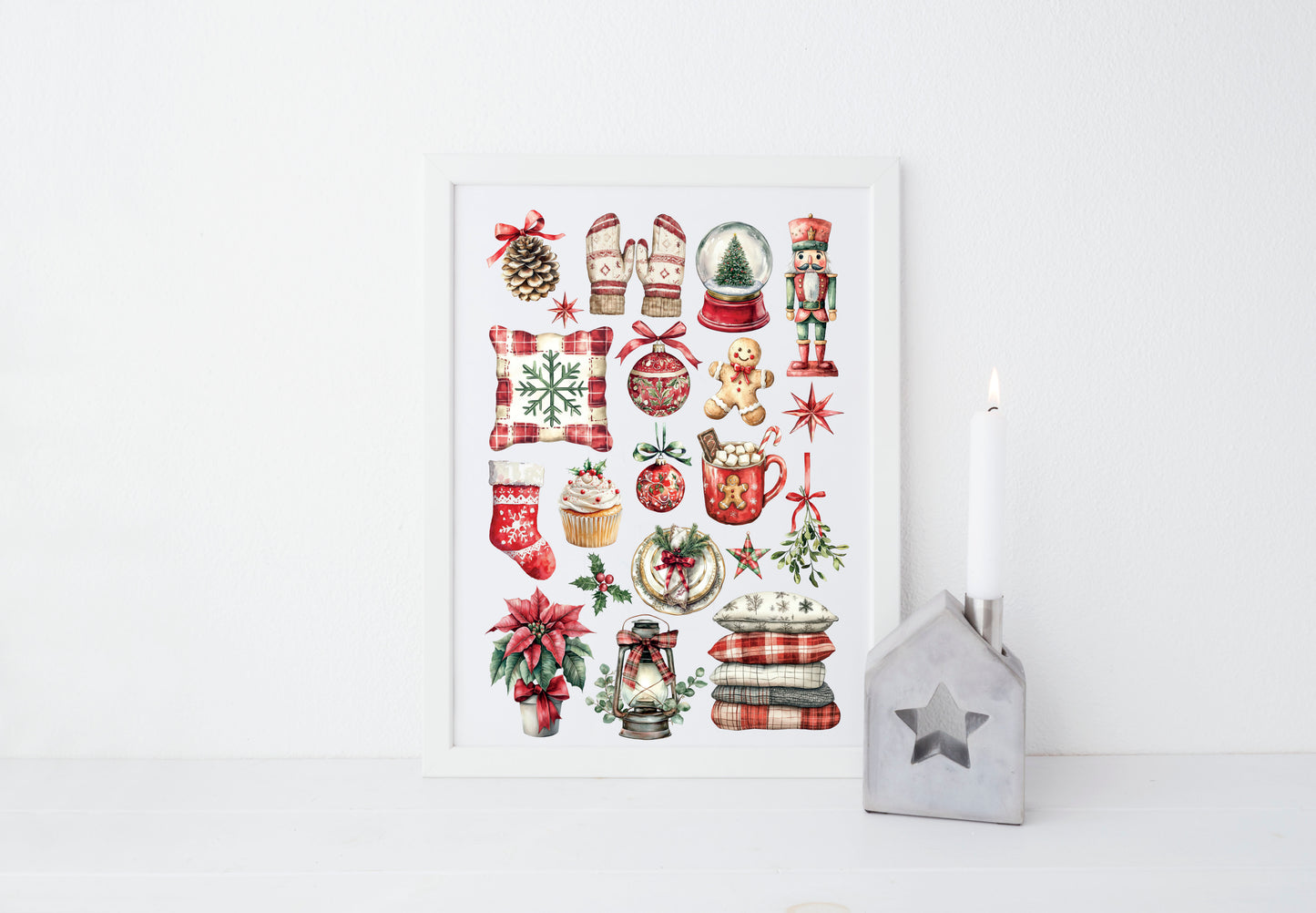 Christmas print Red Plaid vintage mood board seasonal unframed wall art poster print