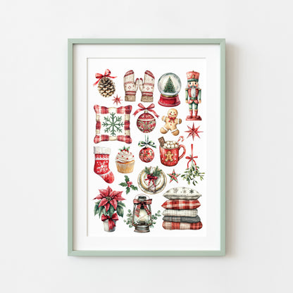 Christmas print Red Plaid vintage mood board seasonal unframed wall art poster print