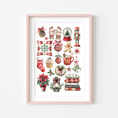 Christmas print Red Plaid vintage mood board seasonal unframed wall art poster print