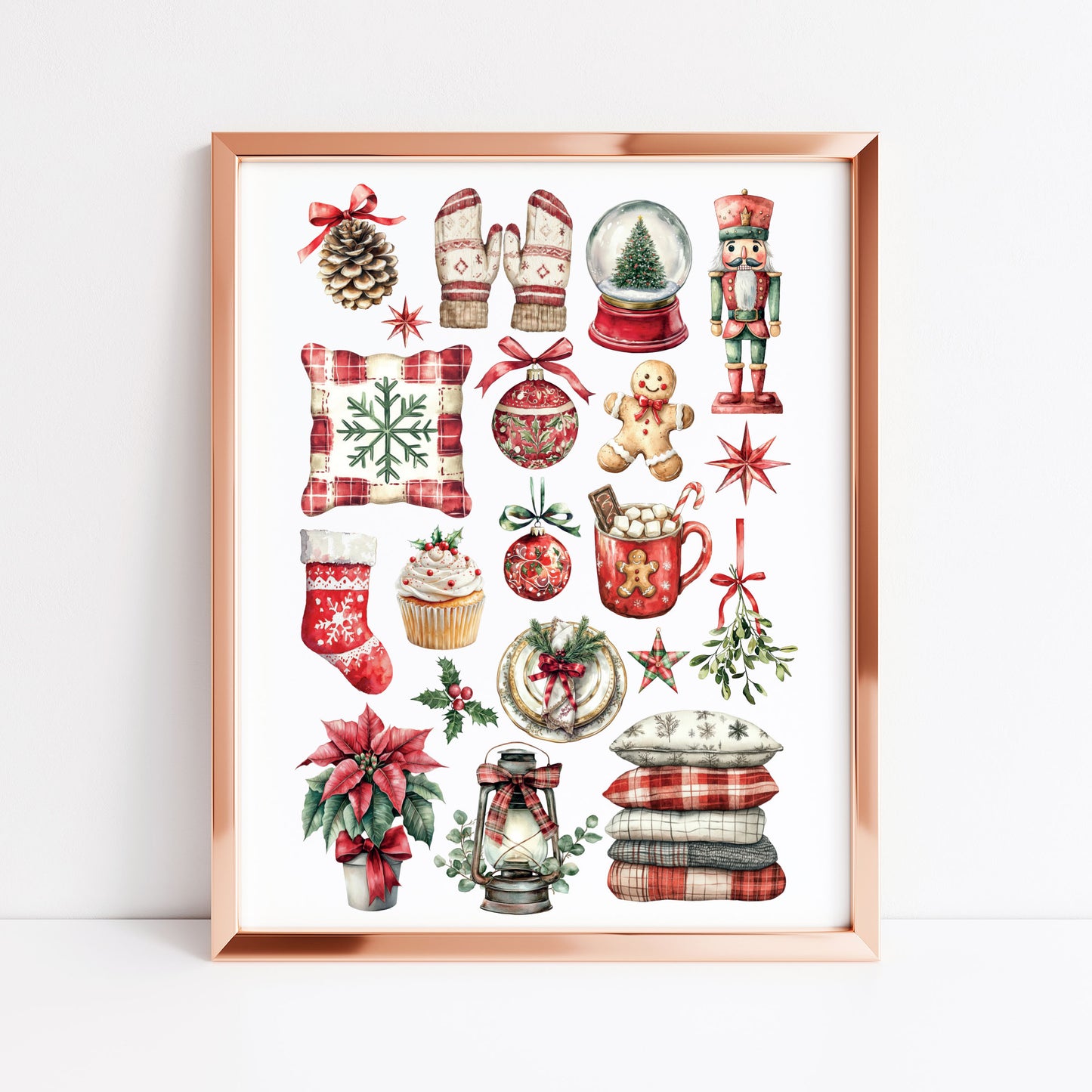 Christmas print Red Plaid vintage mood board seasonal unframed wall art poster print