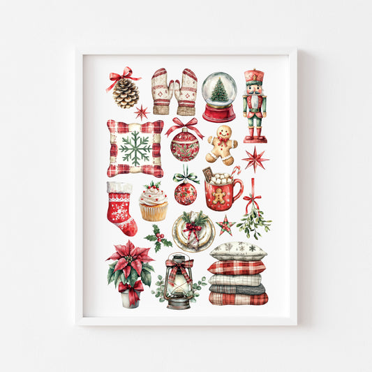 Christmas print Red Plaid vintage mood board seasonal unframed wall art poster print